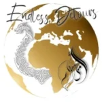 logo Endless Detours, globe doré avec le nom et illustrations celtique et calligraphie intégrées