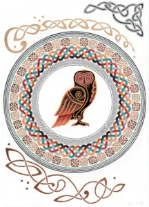 Création Endless Detours : illustration celtique Le Hibou appelé Kaouann